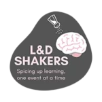 Logo with text: 'L&D Shakers Spicing up learning one event at a time.' Features a salt shaker sprinkling salt over a brain.